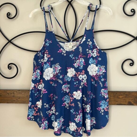 Pink Republic Blue Magenta Floral Crop Spaghetti Strap Cami Tank Size S - Picture 2 of 13